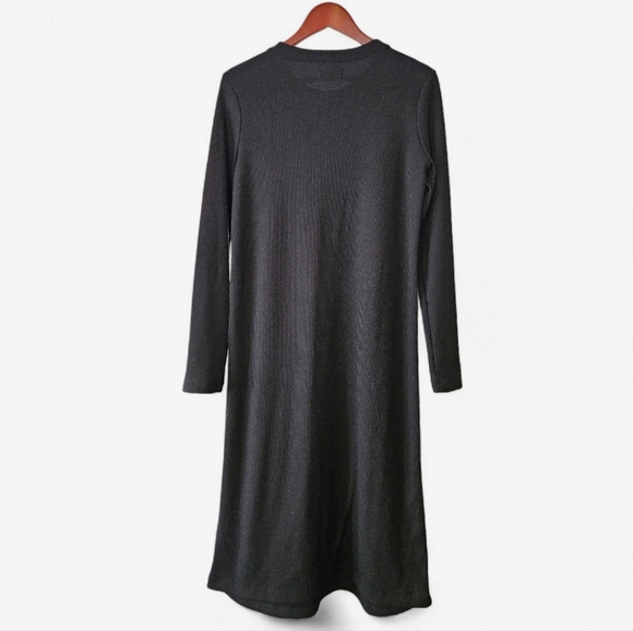 Madewell Long Sleeve Relaxed Fit Ribbed Pocket Detail Tee Midi Dress in Black M - Picture 4 of 8